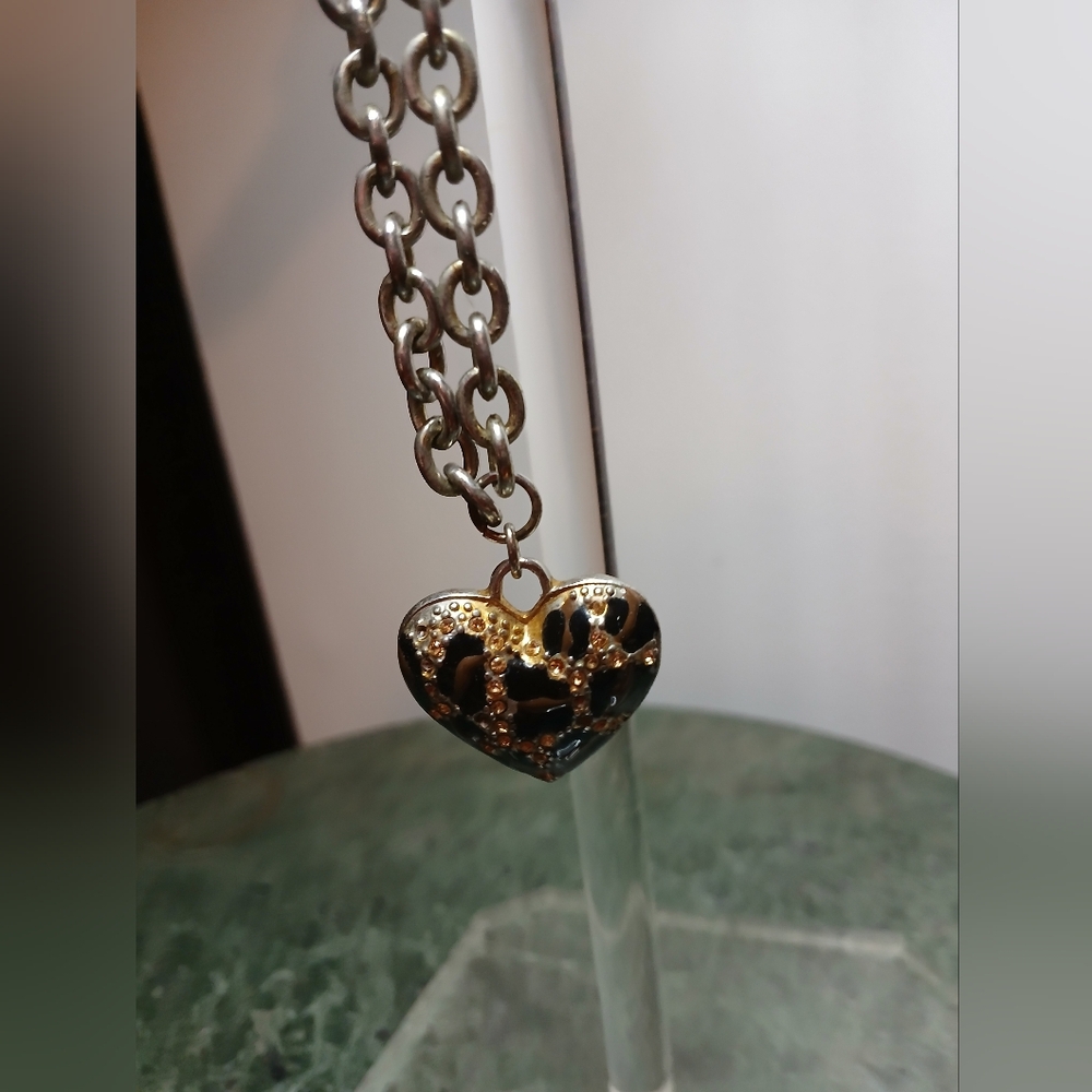 Black and Gold Heart Pendant Necklace with Galaxy Design VINTAGE GUESS